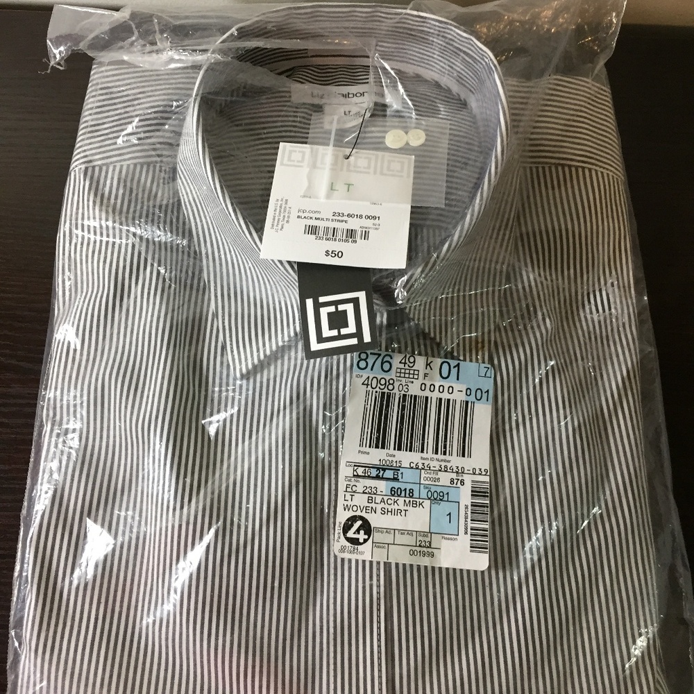 liz claiborne black and white striped button down